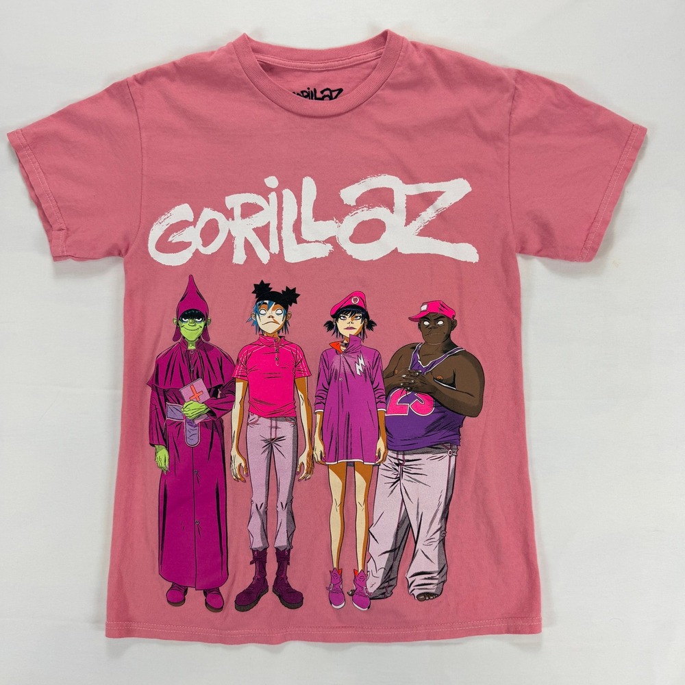 Gorillaz Band Graphic T Shirt Womens XS Pink‎ Cartoon Album Art Tee
